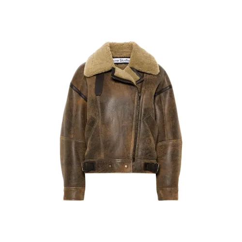 Acne Studios SS24 Кожа Куртка Женская Кофейного Цвета