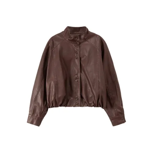 NO ONE ELSE Кожа Куртка Женская Красно-коричневая