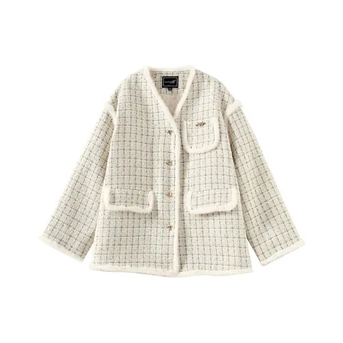 OUNIXUE Бархат Feel Пальто Женские Светлый Абрикос Клетка