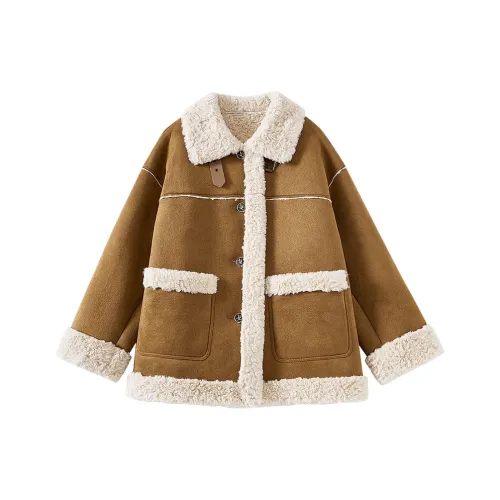 OUNIXUE Velvet Feel Пальто Женское Коричневое