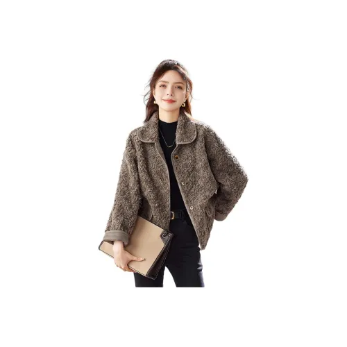 FAWENXIANGZI Вельвет Feel Куртка Женская Серого цвета