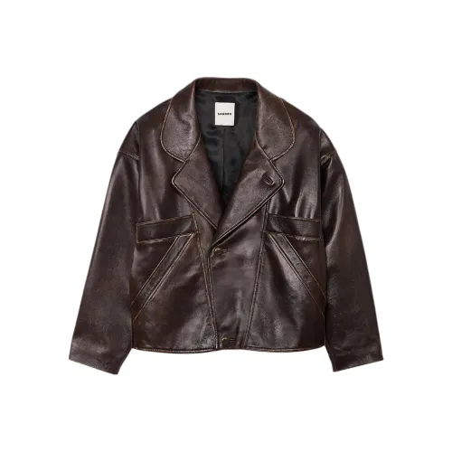 Sandro Кожа Куртка Женская Коричневая