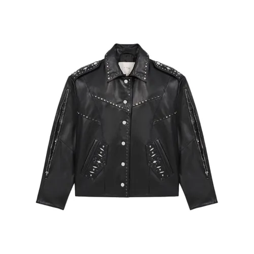 Maje Кожа Куртка Женская Черная