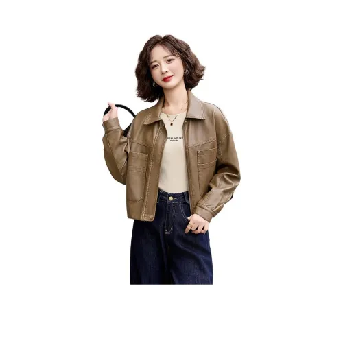 Yi Mengyuan Кожа Куртка Пальто Женские