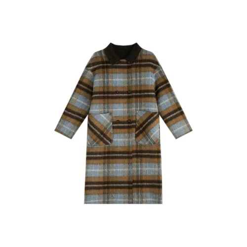 HDFULERN Пальто Женское Синие Коричневые Клетка