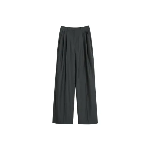 Fstudio Корейский стиль HIGH RISE Прямой крой Немного утолщенный Бизнес костюм Повседневные брюки Женские Серый