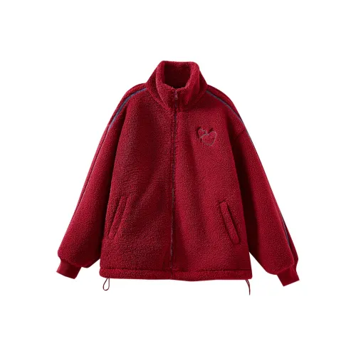 OUNIXUE Velvet Feel Пальто Женское Red