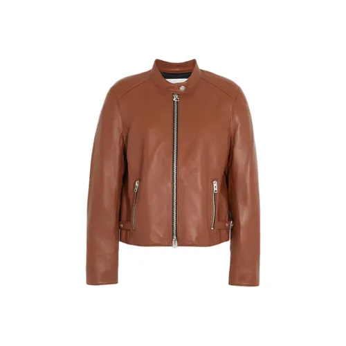 COACH SS24 Кожа Куртка Женская Коричневая
