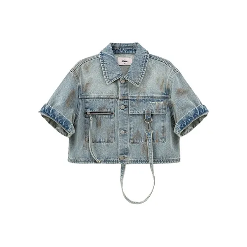 CHUU Cropped Coat Женское средний деним синий