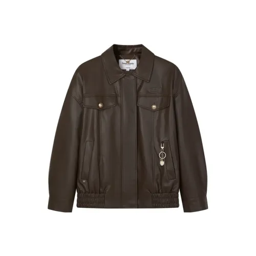 Teenie Weenie Кожа Куртка Женская Коричневая
