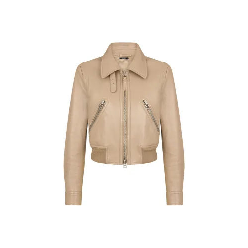 TOM FORD FW24 Кожа Куртка Женская Серый Тон Wood