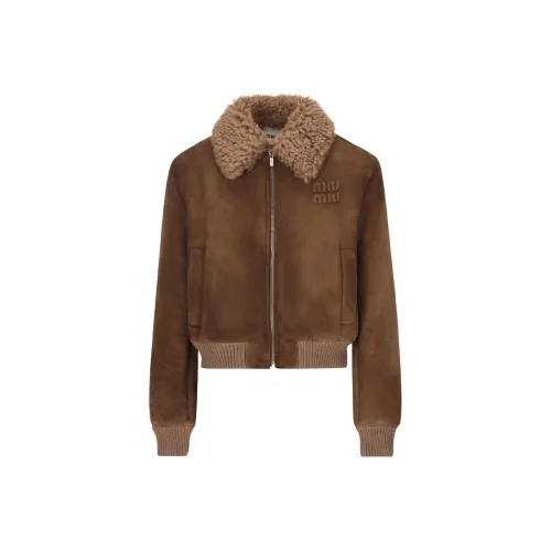 MIU MIU FW24 Кожа Куртка Женская Коричневая