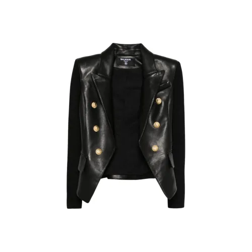 BALMAIN FW24 Кожа Куртка Женская Черная