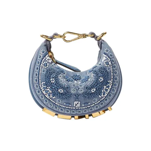 FENDI fendigraphy Деним Сумка-полумесяц Сумка Женская Синяя