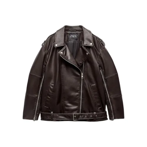 ZARA Trf Темно-кофейные Женские Кожаные Куртки