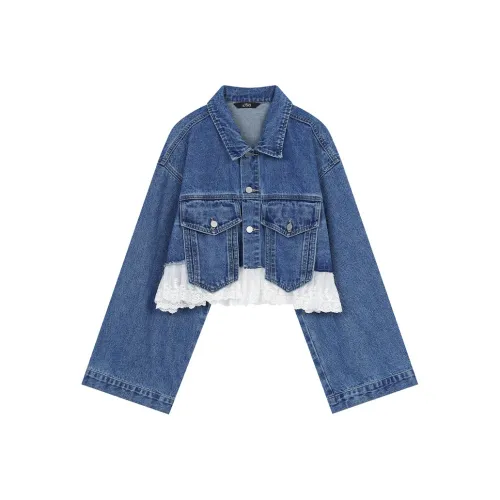 ELF SACK Укороченное пальто женское городской стиль позиционирование стиля вымытый синий