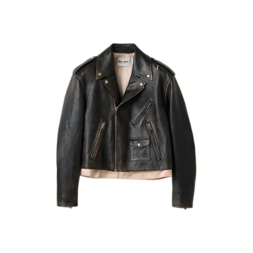 MIU MIU Кожа Куртка Женская Черная