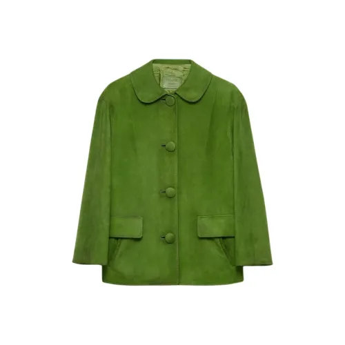 PRADA SS25 Весенне-летняя женская коллекция одежды кожаная куртка женский яблочно-зеленый