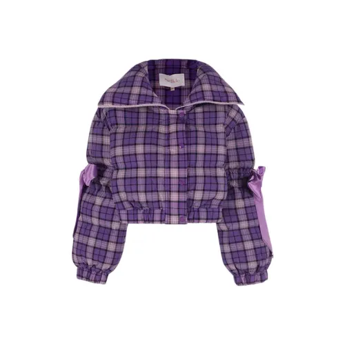 Selkie Коллекция FW24 Пуховая куртка Женская Фиолетовая Стиль Преппи Клетка с принтом