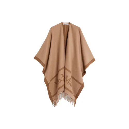 MaxMara Hilde Коллекция Жаккард Логотип Украшенный Шерстяной Пончо Плащ Женский CAMEL