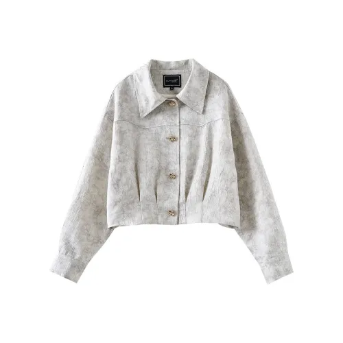 OUNIXUE Cropped Coat Women's Gray Apricot