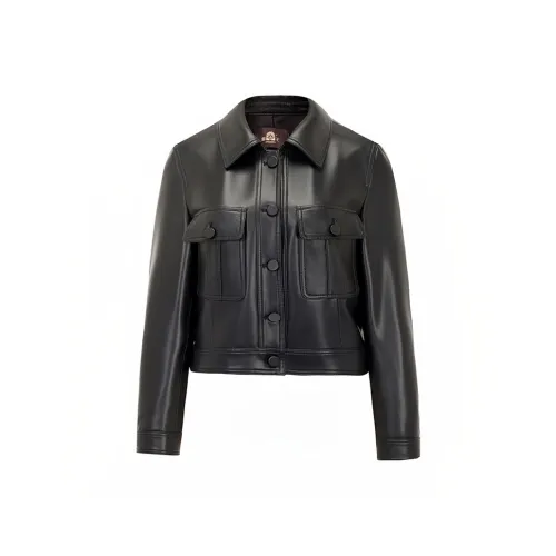 Beast King Cropped Отложной воротник BUTTONS Натуральная кожа Куртка Женская