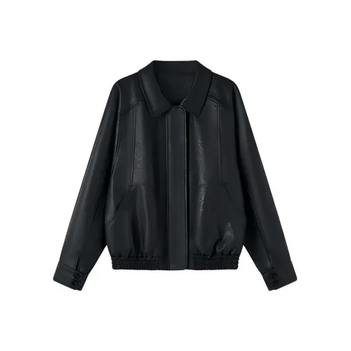 SHUXI Кожа Куртка Женская Черная Калла