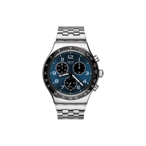 Swatch Quartz Механизм Мужские часы Циферблат 43 мм Синий корпус Нержавеющая сталь Ремешок из нержавеющей стали