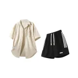 Хаки рубашка + черные шорты