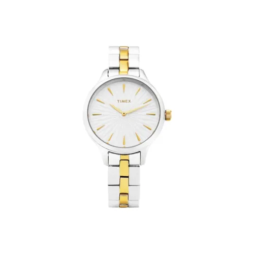 TIMEX Наручные часы Кварцевый механизм Ремешок из нержавеющей стали 36 мм Белый циферблат Женские часы