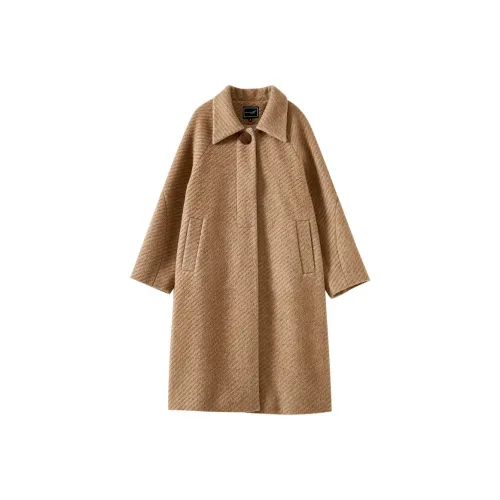 OUNIXUE Пальто Женское Светло-Кофейное Полосатое