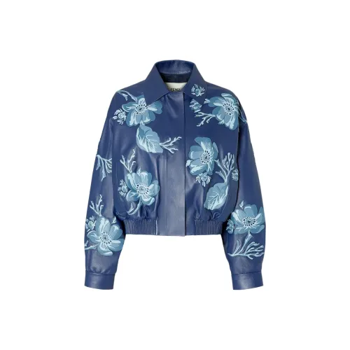 FENDI SS25 Кожа Куртка Женская Синяя