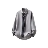 7975 Серый Длинный рукав с галстуком