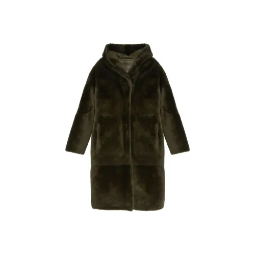 Yves Salomon SS24 Velvet Feel Пальто Женское Темно-зеленый