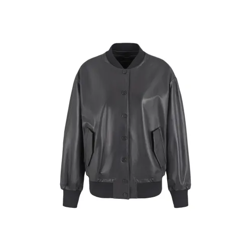 EMPORIO ARMANI FW24 Кожа Куртка Женская Черная