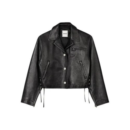 Sandro Кожа Куртка Женская Черная
