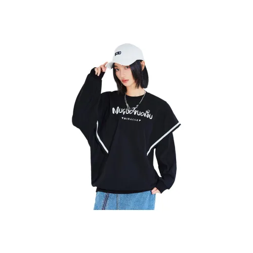 MUGUOGUOMU Весенний Осенний Зимний Свитшот Свободного кроя Женский Черный