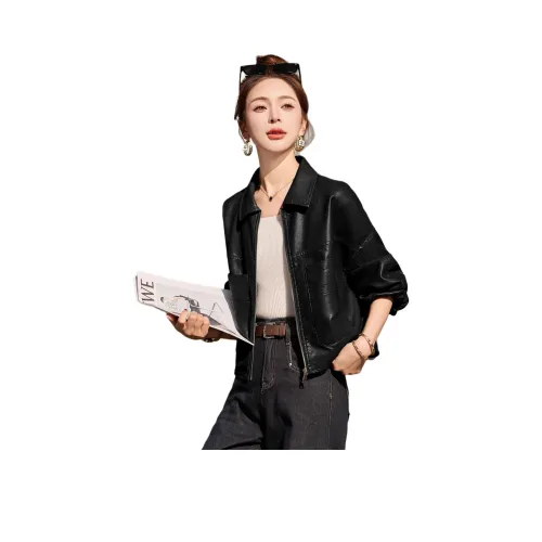 Yi Mengyuan Кожа Куртка Пальто Женские