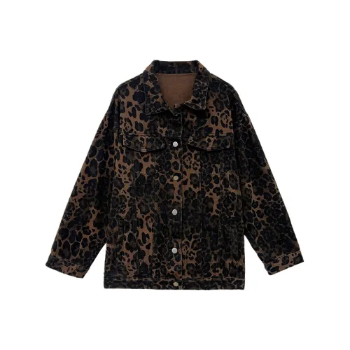 Icicofficial Деним Куртка Женская Леопардовый принт Деним Комплект