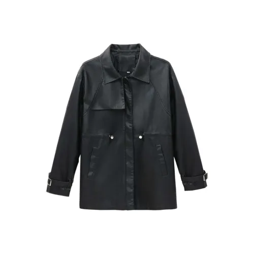 Aoaifu Кожа Куртка Женская Черная