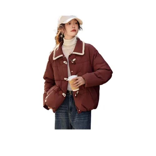 Mo Han Yi Mei Хлопковый пуховик женский красный коричневый