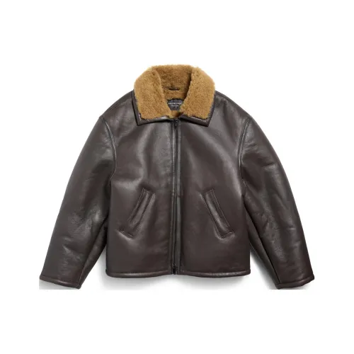 Balenciaga SS25 Кожа Куртка Стандартная Подкладка Женская Коричневая