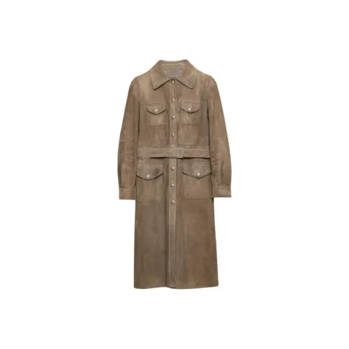 PRADA Кожа Куртка Женская Серого цвета