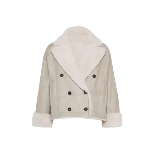 BRUNELLO CUCINELLI Кожа Куртка Женская Светлый Бежевый