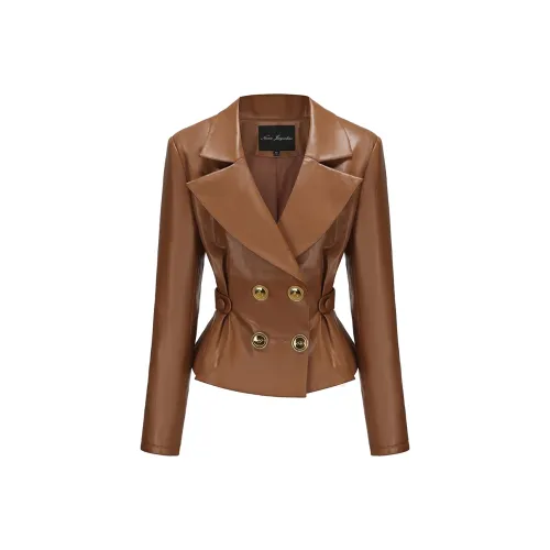 NANA JACQUELINE Кожа Куртка Женская Светлый Кофейный