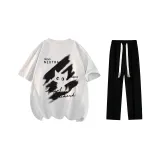 Комплект одежды (Белая и Серая футболка + Черные повседневные штаны)