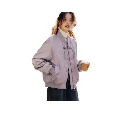 Mo Han Yi Mei Хлопковый пуховик женский серый фиолетовый