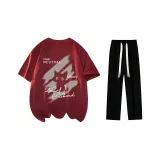 Комплект одежды (Благородный красный футболка + черные повседневные штаны)