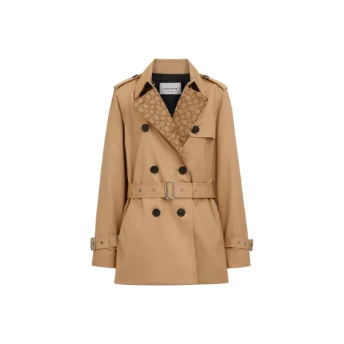 COACH Signature Отложной воротник Короткий тренч Женские Хаки