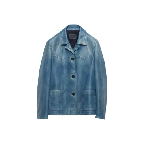 PRADA Кожа Куртка Женская Синяя